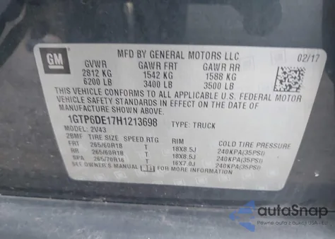 2017 GMC Canyon Slt z USA, uszkodzony, nr VIN 1GTP6DE17H1213698